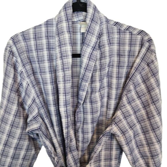 VTG Victoria's Secret Robe Gold Crown Cozy Robe Womens M Blue White Plaid Pocket - Picture 2 of 8